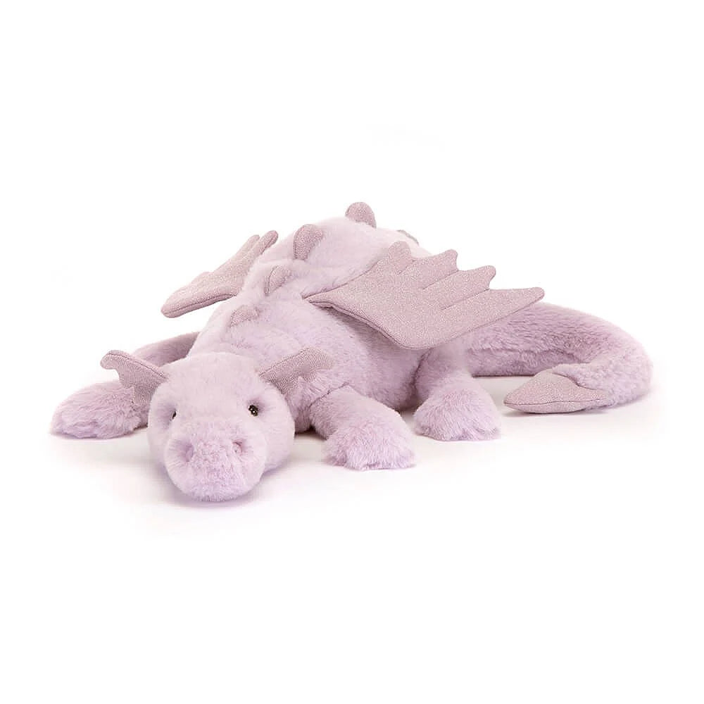 Jellycat lavender dragon soft toys with glittery ears and wings
