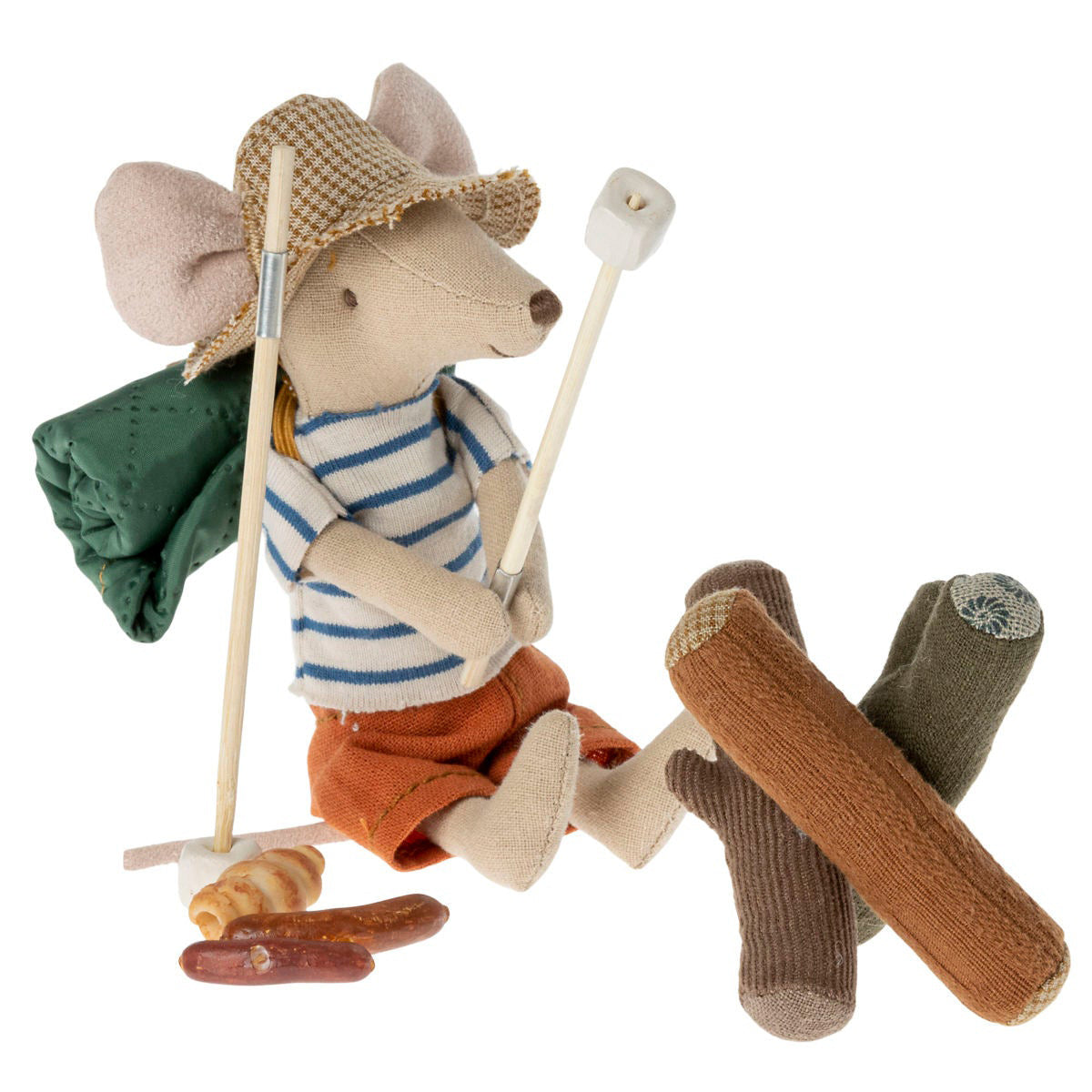 maileg fabric camping bonfire set with big brother mouse soft toy toasting marshmallows