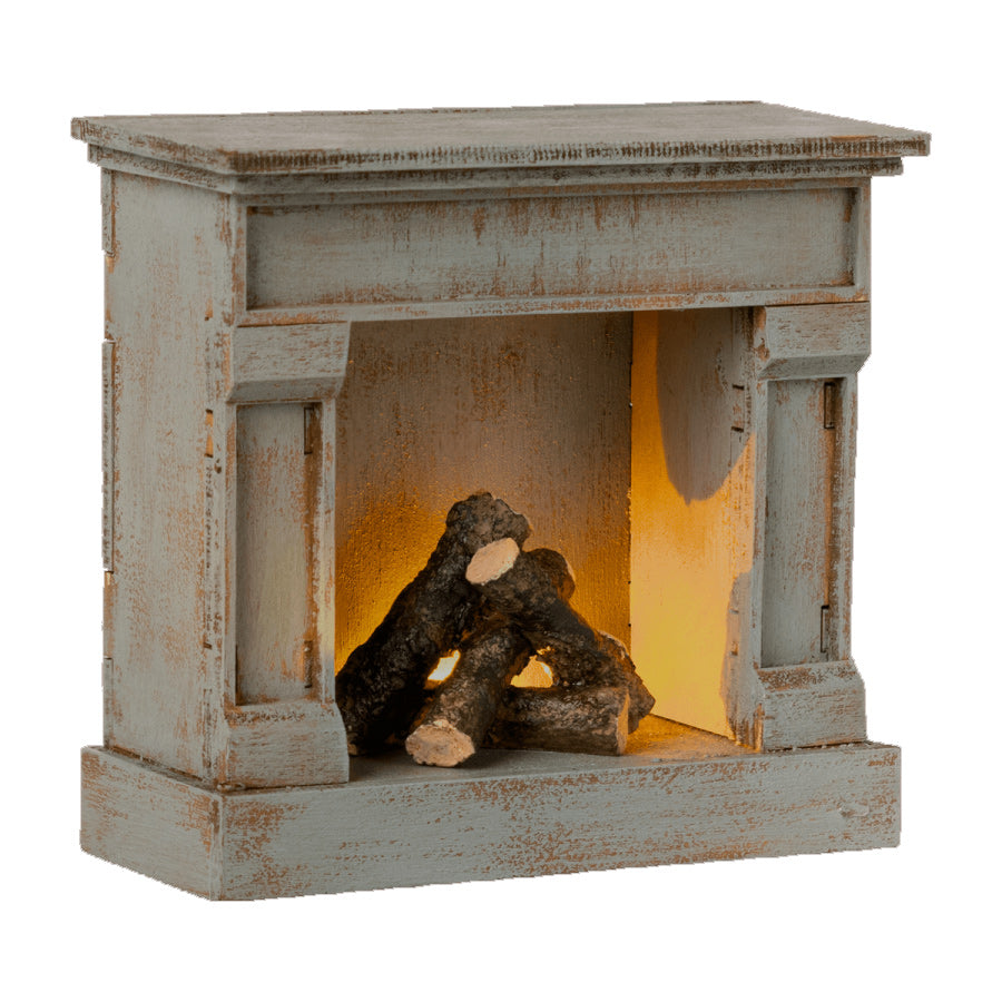 maileg dolls house miniature vintage fireplace with light
