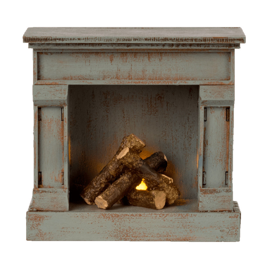 Maileg Fireplace, Mouse, Vintage Blue