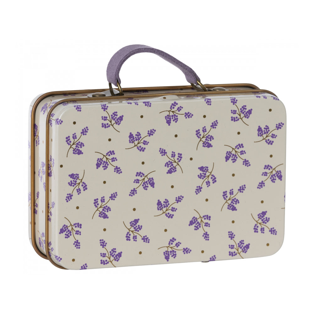 small cream metal suitcase with pretty lavender flower design by maileg