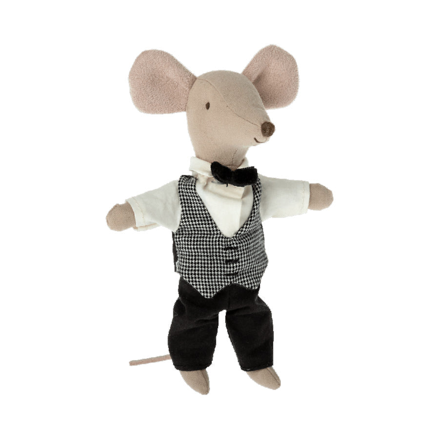 maileg 15cm waiter big brother mouse soft toy dressed in waistcoat and trousers