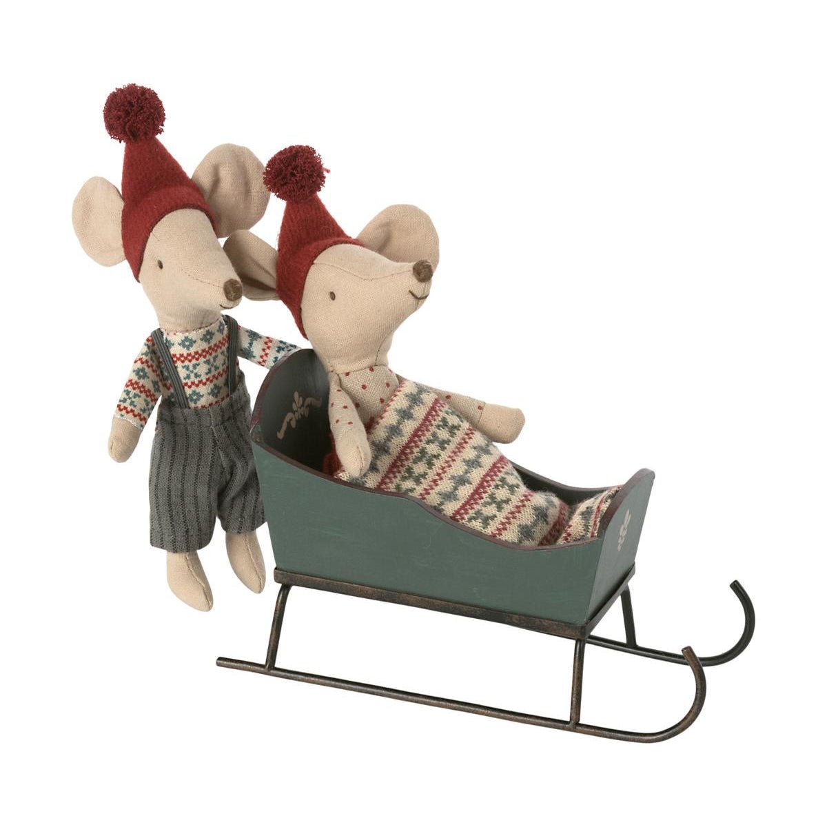 Maileg Mouse Sleigh - Green - I Want That Present