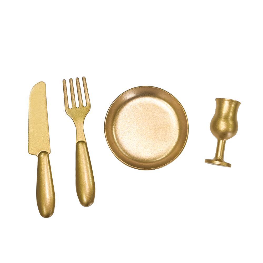 Miniature Gold Metal Dinnerware Set