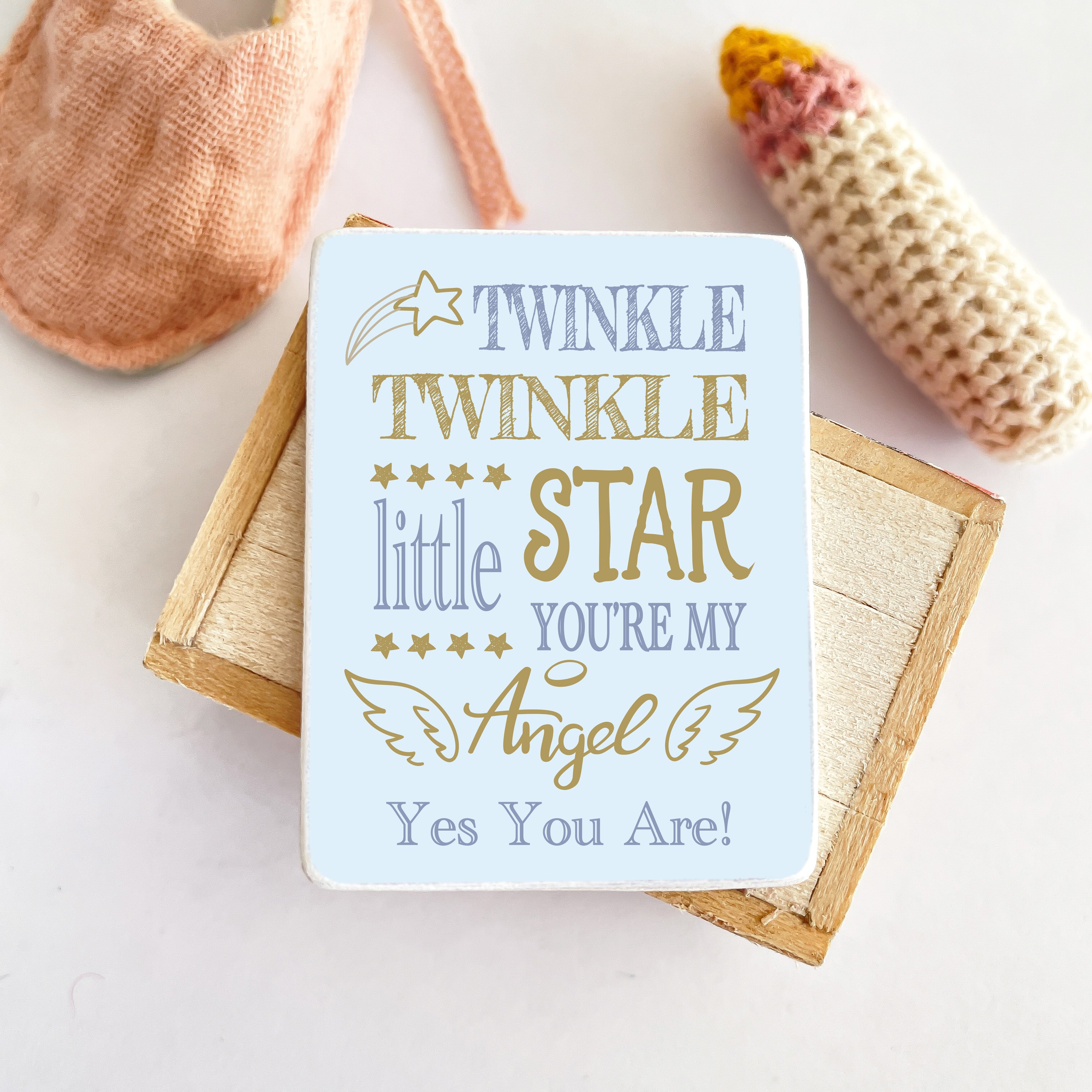 Miniature Dolls House Sign - Twinkle Twinkle Little Star - Blue & Gold