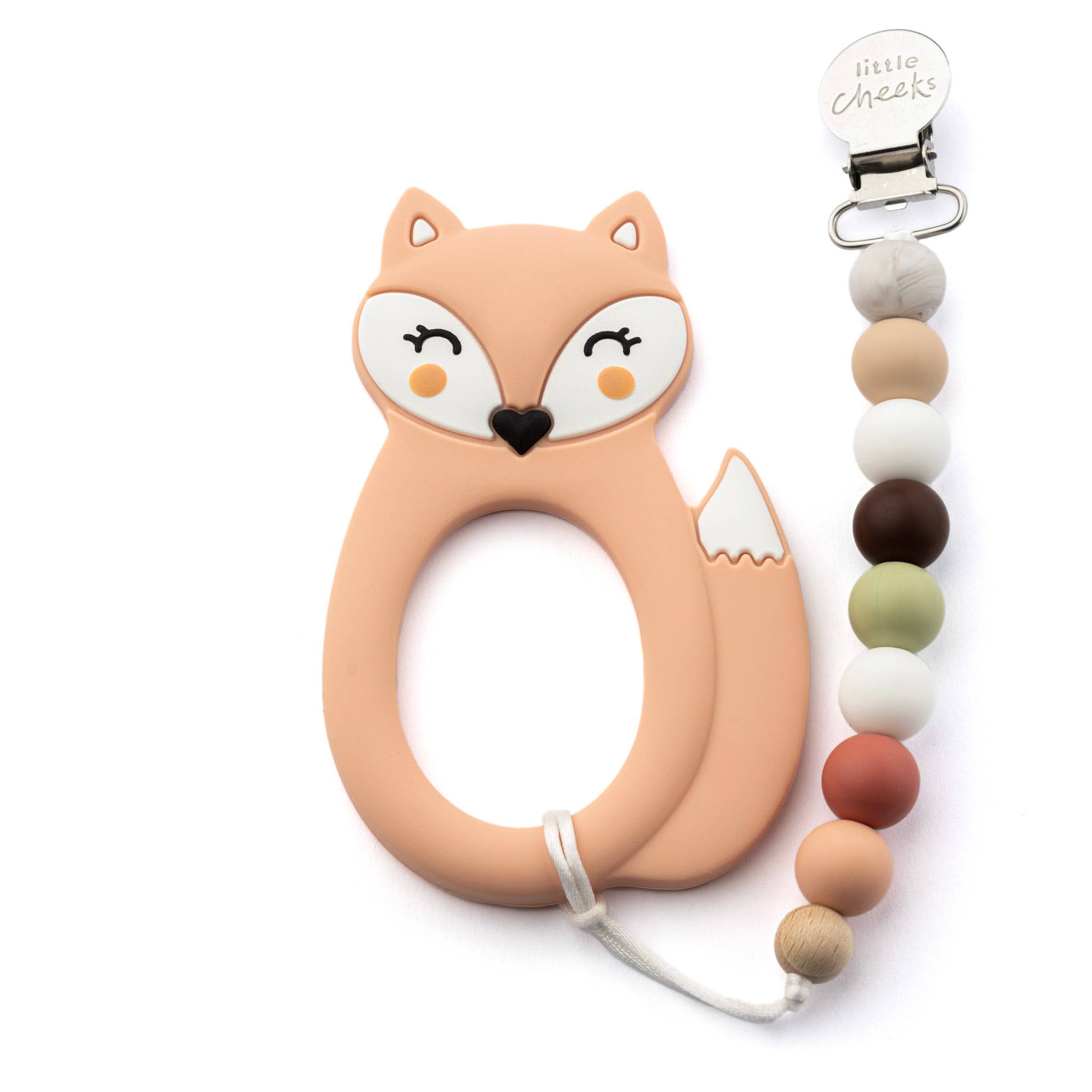 Little Cheeks Peach Fox Silicone Teether & Clip