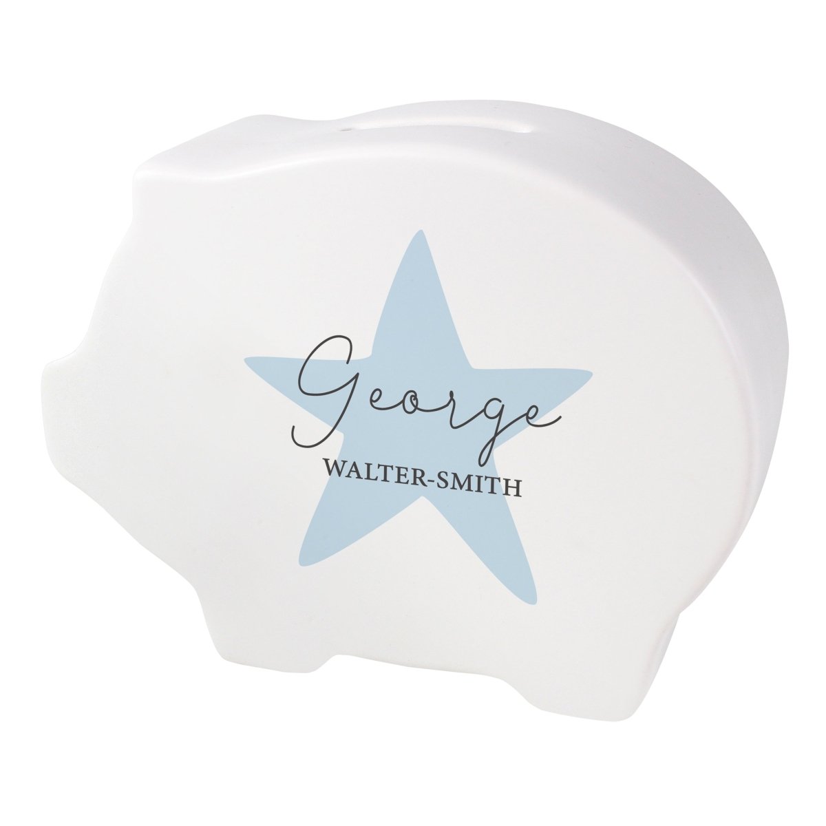 Personalised Blue Heart Piggy Bank - I Want That Present