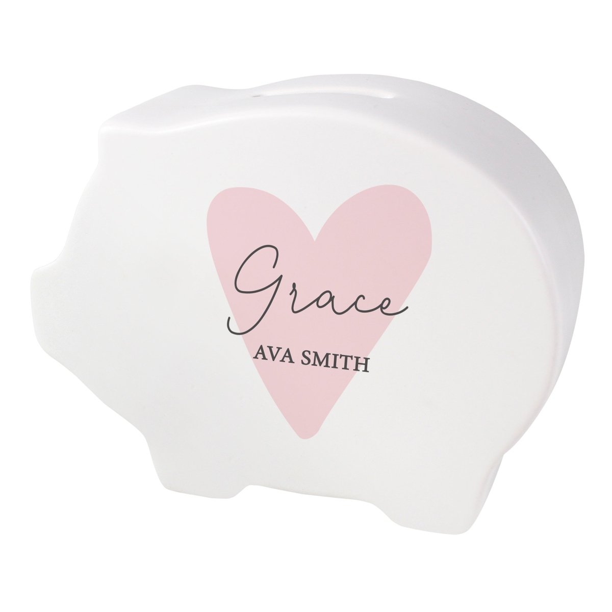 Personalised Pink Heart Piggy Bank - I Want That Present
