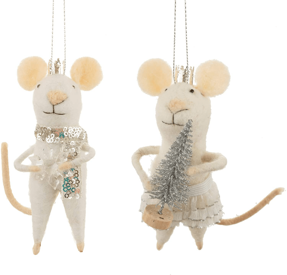 Sass - Belle Sparkling Silver Mice Hanging Decorations (x2) - I Want That Present