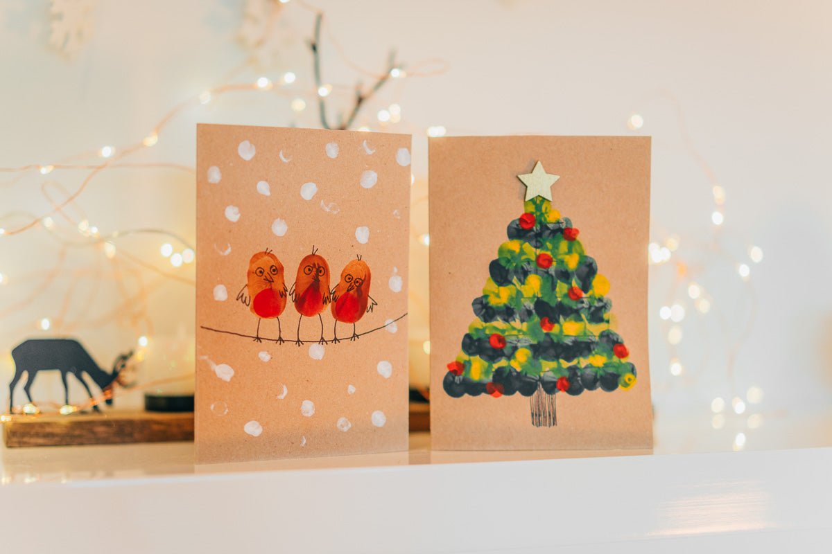 Christmas Card Finger Painting - Robin & Christmas Tree - I Want That Present