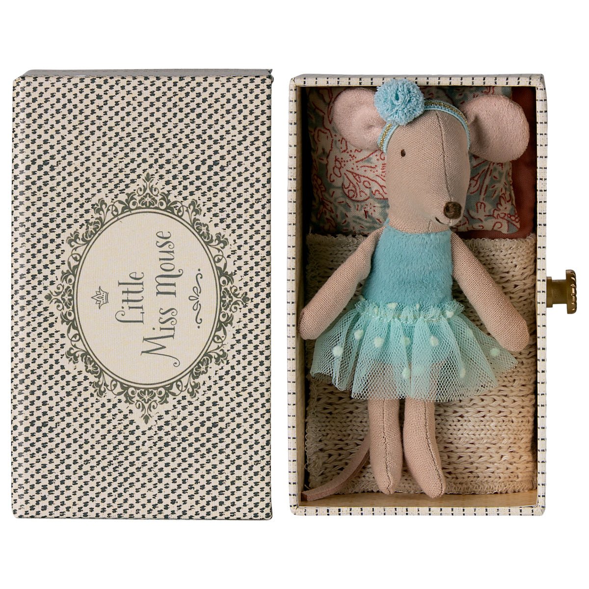 Maileg Little Sister Dance mouse in Daybed - Blue - I Want That Present