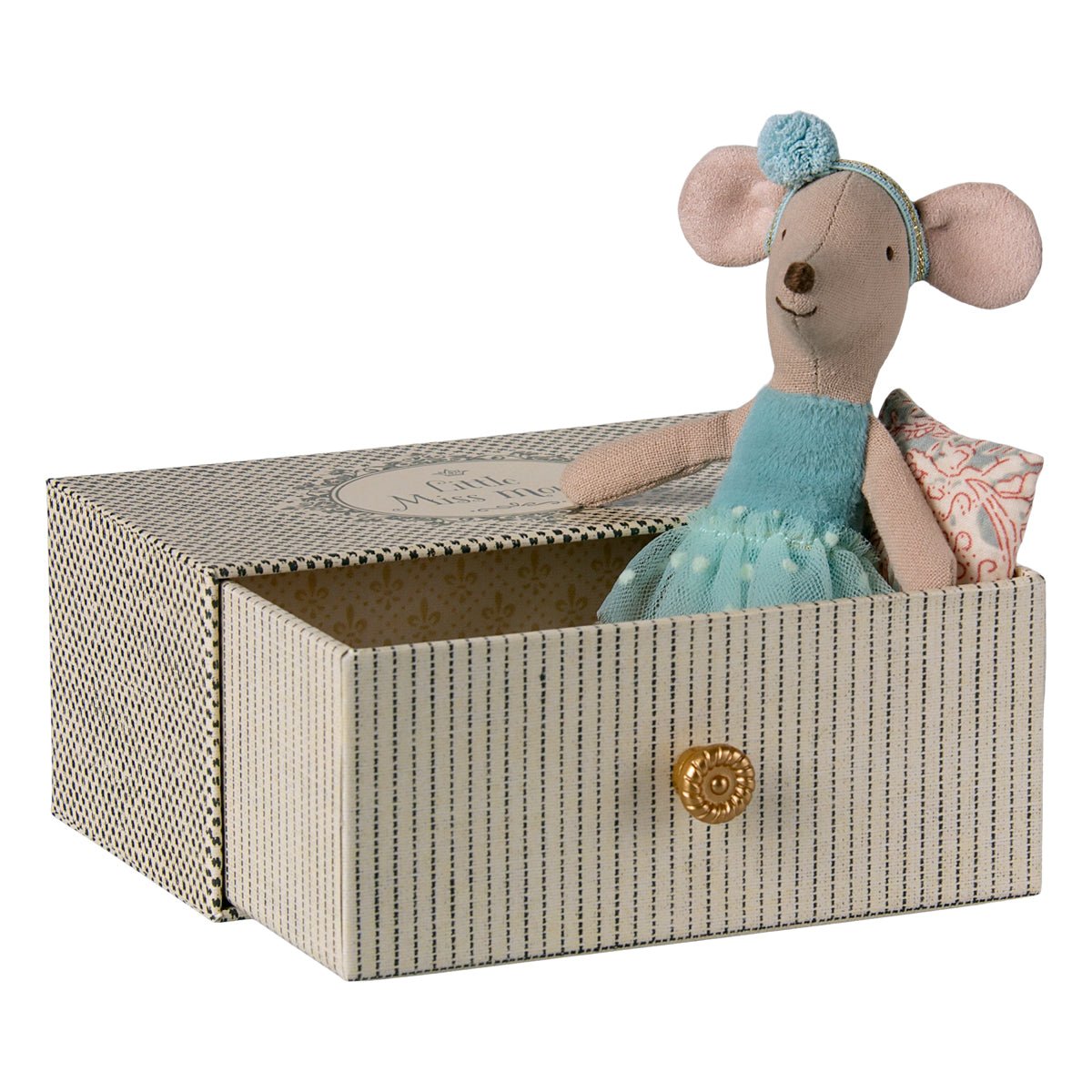 Maileg Little Sister Dance mouse in Daybed - Blue - I Want That Present