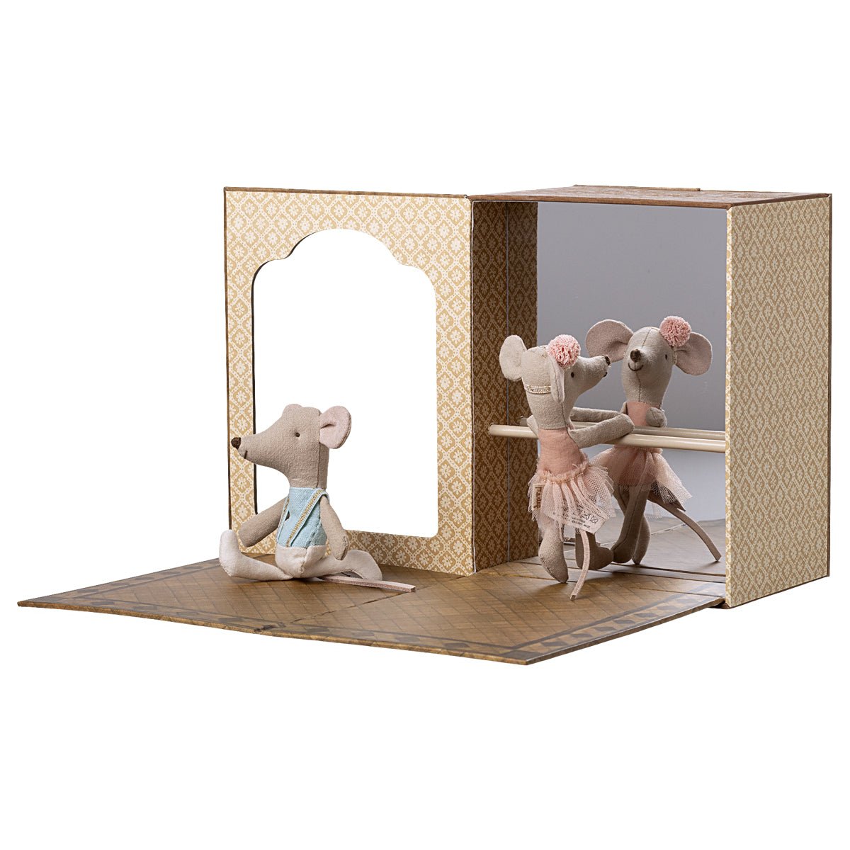 Maileg Ballet Mice in Dance Studio, Little Sister and Brother - I Want That Present