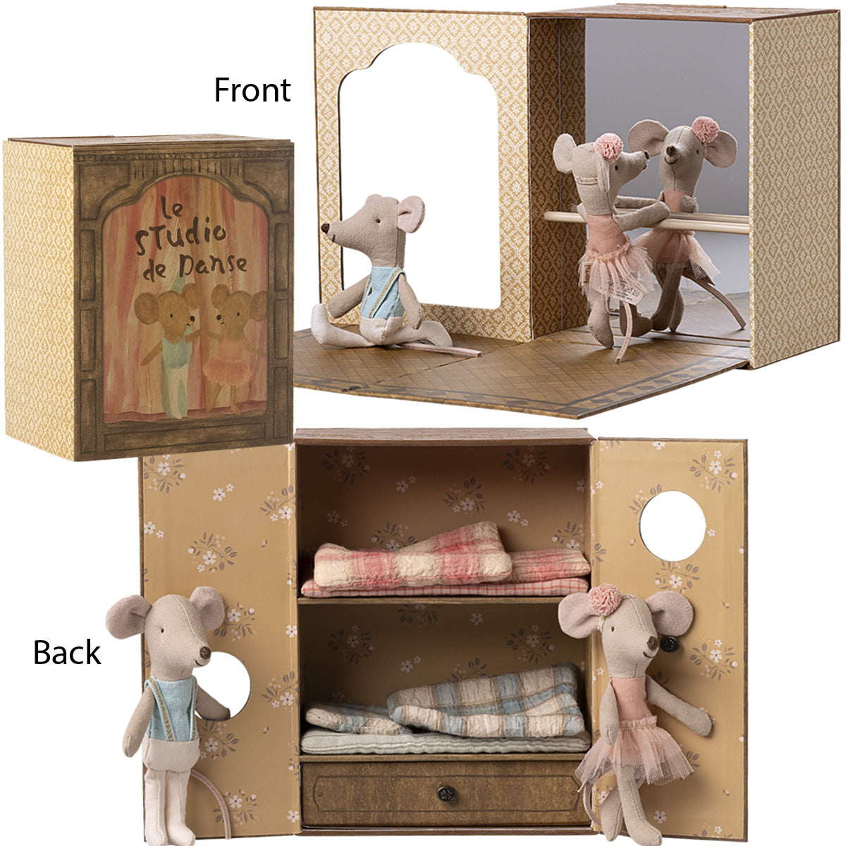 Maileg Ballet Mice in Dance Studio, Little Sister and Brother