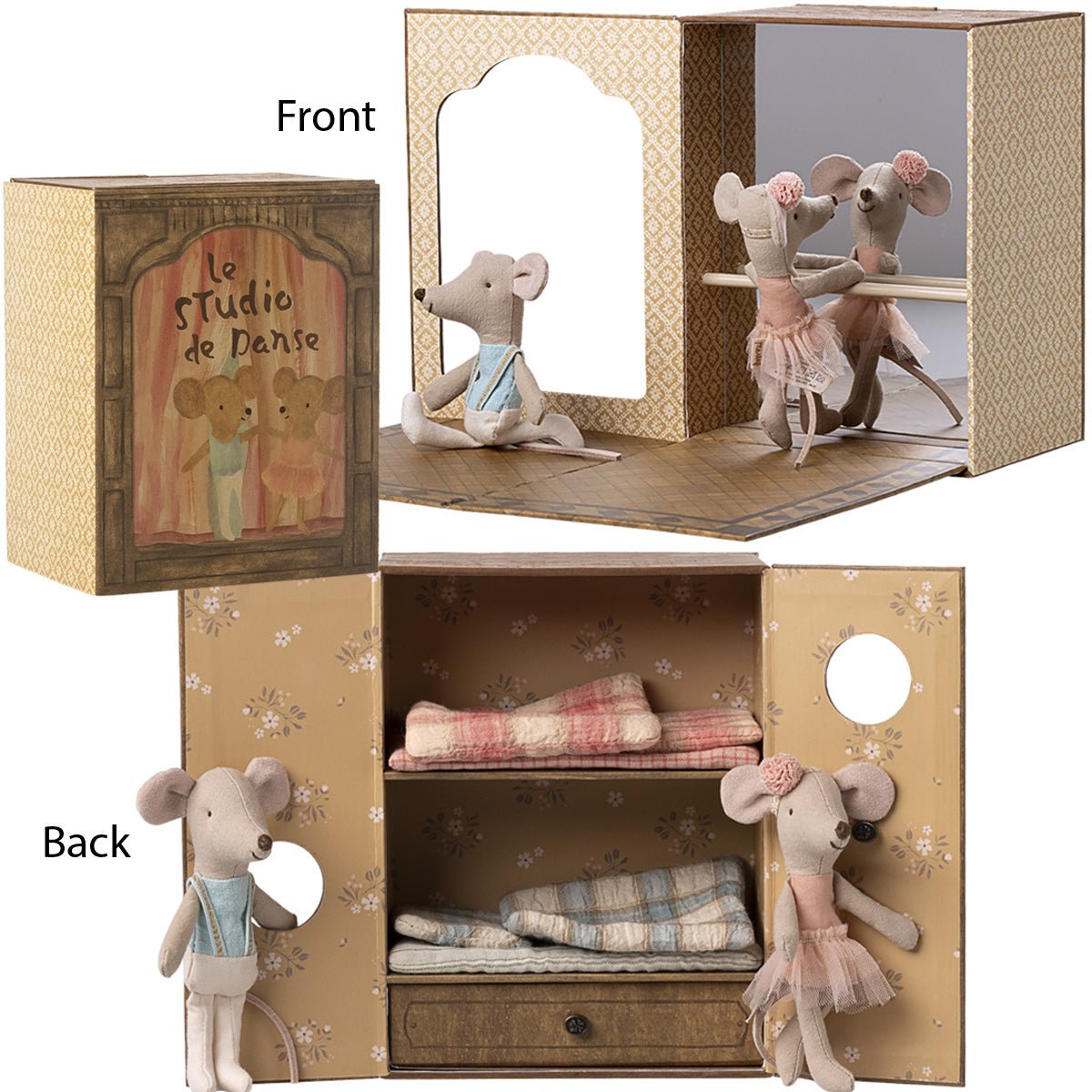 Maileg Ballet Mice in Dance Studio, Little Sister and Brother - I Want That Present