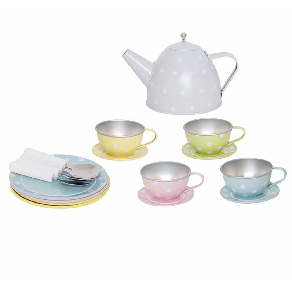 Picnic Basket Tin Tea Set in pastel colours by Jabadabado