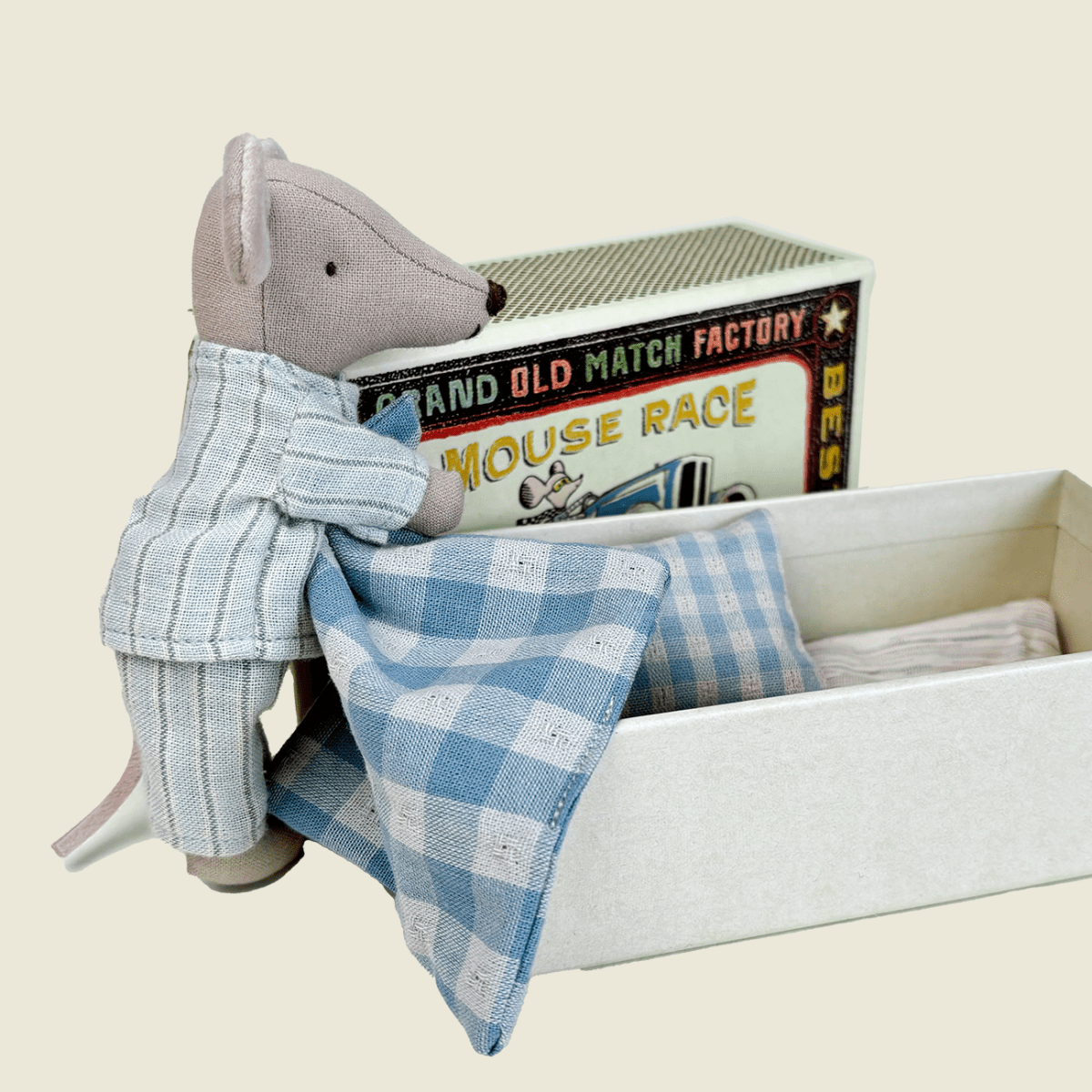 Maileg Big Brother Mouse in a Matchbox - Blue Pyjamas - I Want That Present