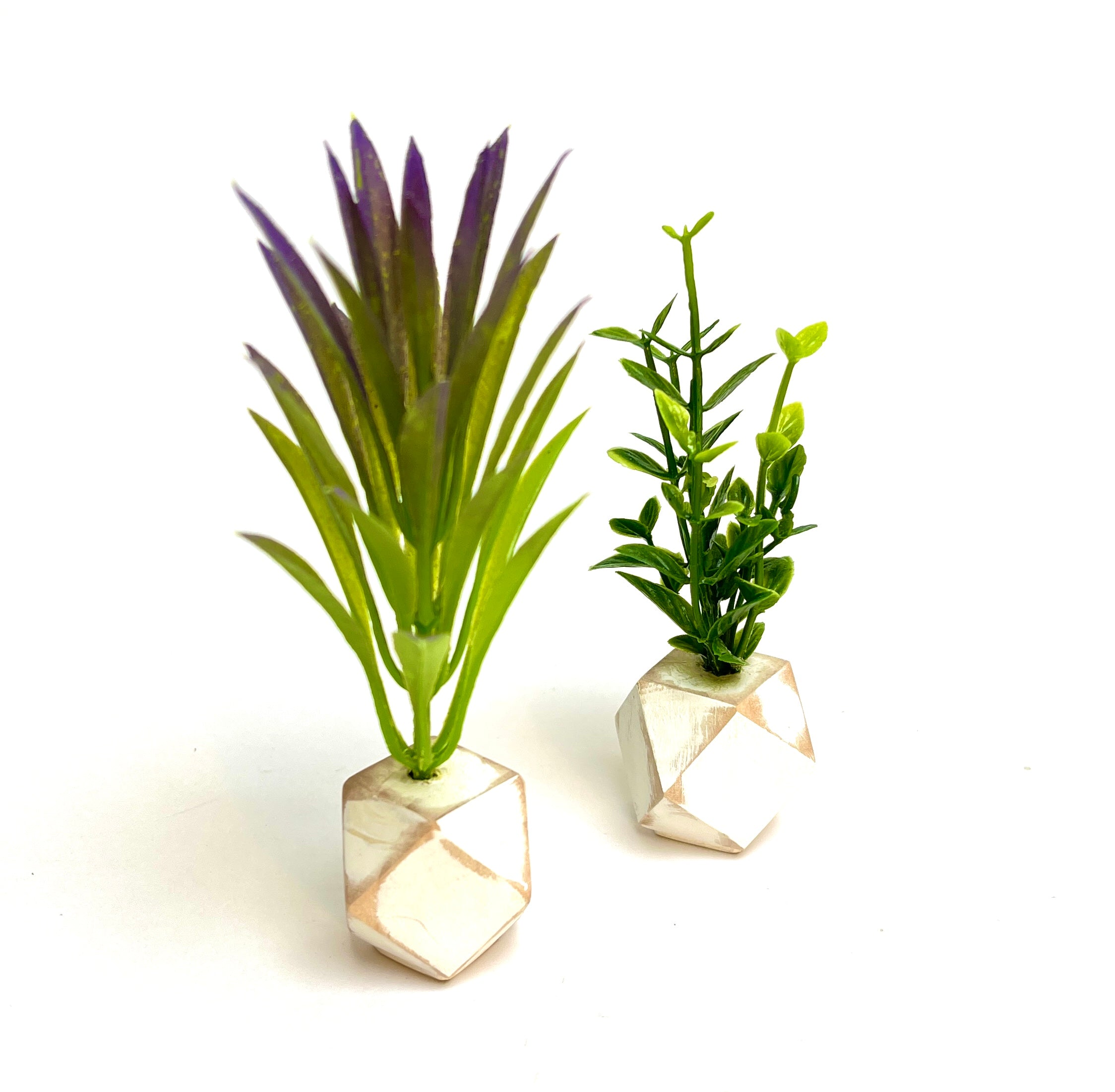 Dollhouse Miniature Set of 2 Plants - White Shabby Chic Pots