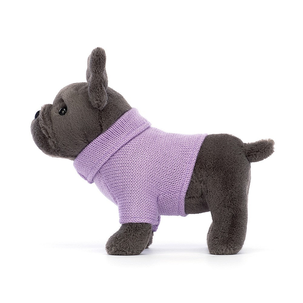 Jellycat French Bulldog in a Purple Sweather