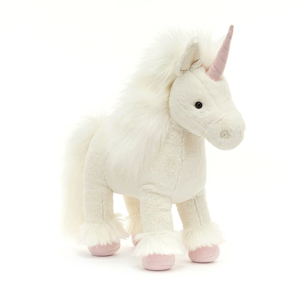jellycat white unicorn with a pink horn and hooves