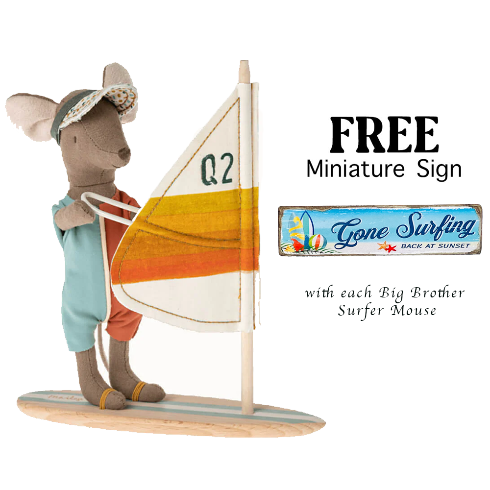 Maileg Surfer Big Brother Mouse + Wooden Sign