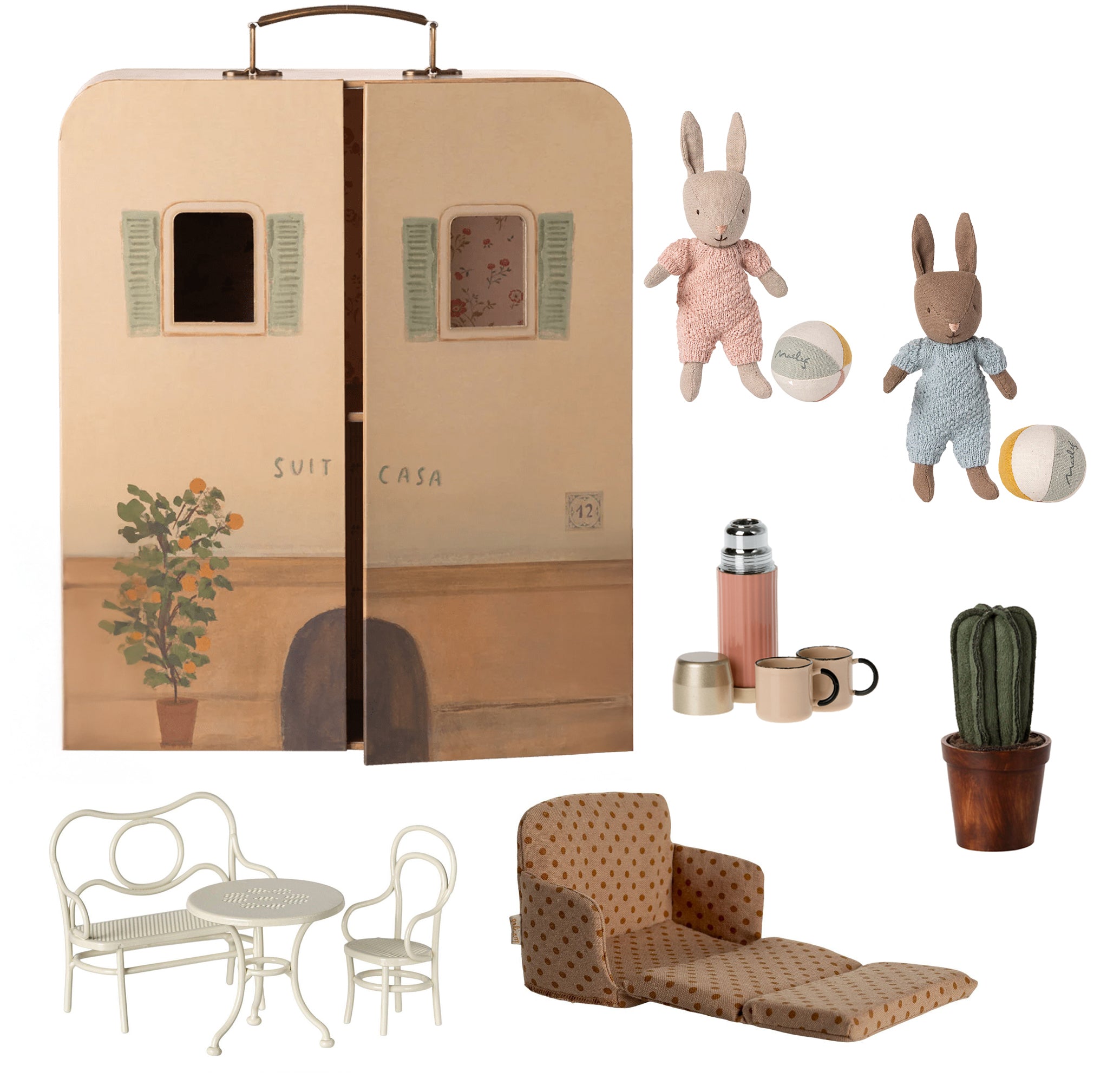 Maileg SuitCasa with 2 Micro Rabbits, Furniture & Accessories
