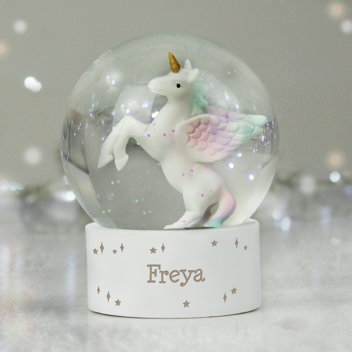 Personalised Name Unicorn Snow Globe - I Want That Present