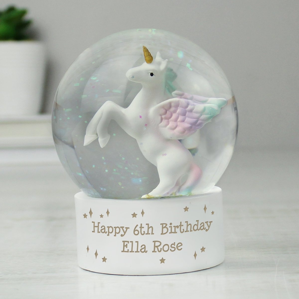 Personalised Message Unicorn Snow Globe - I Want That Present