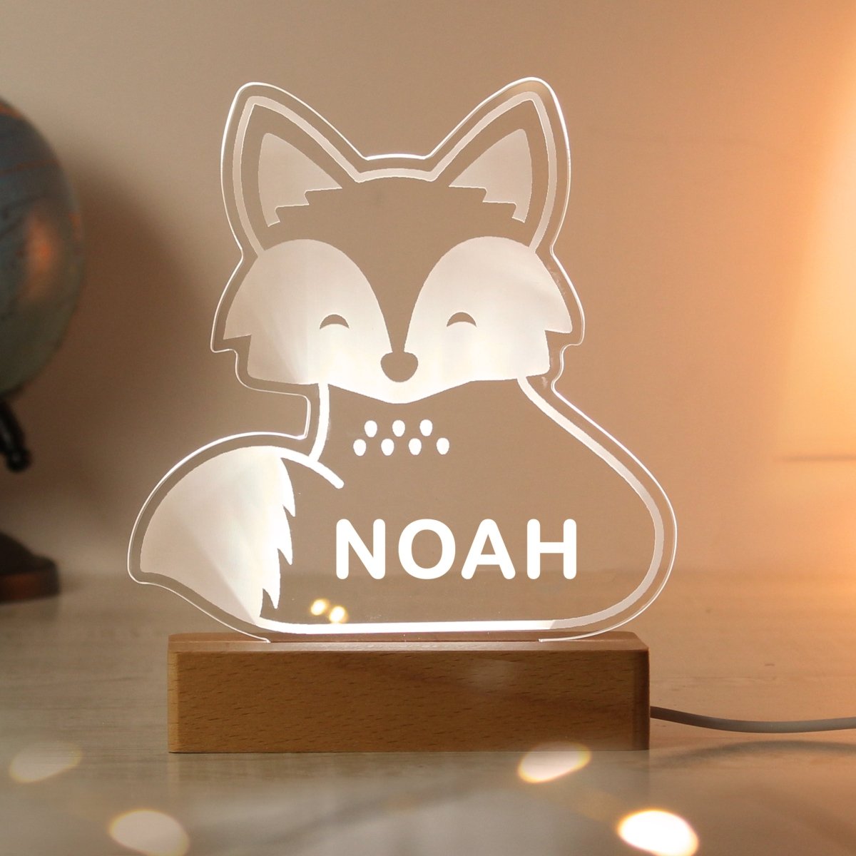Personalised Fox Wooden Based LED Light - I Want That Present