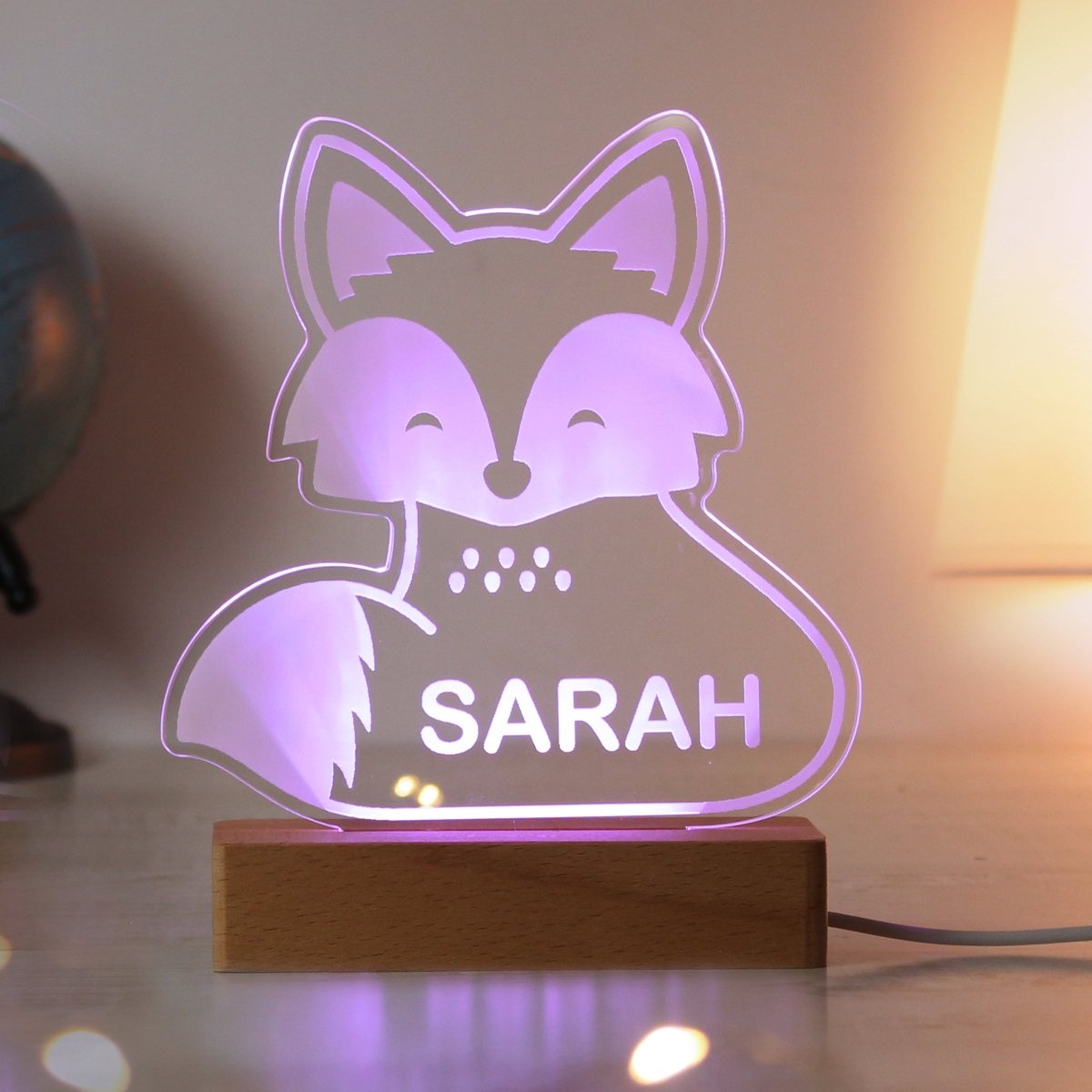 Personalised Fox Wooden Based LED Light - I Want That Present