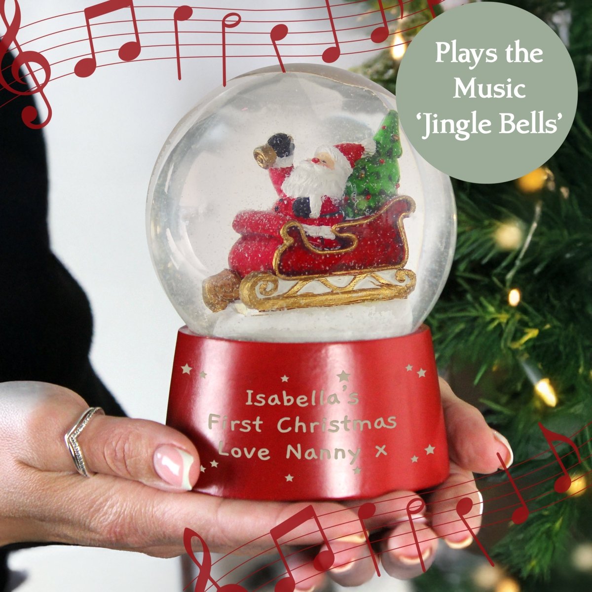 Personalised Message Musical Santa Snow Globe - I Want That Present