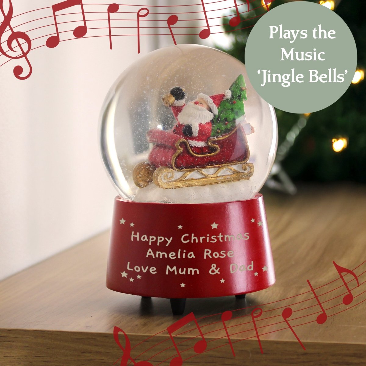 Personalised Message Musical Santa Snow Globe - I Want That Present