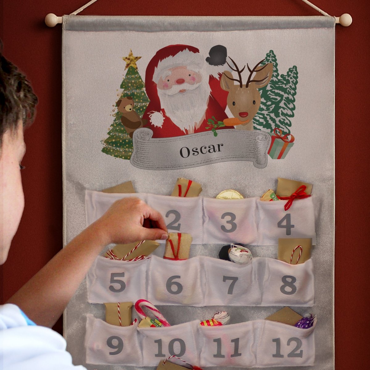 Personalised Santa Advent Calendar In Silver Grey - I Want That Present
