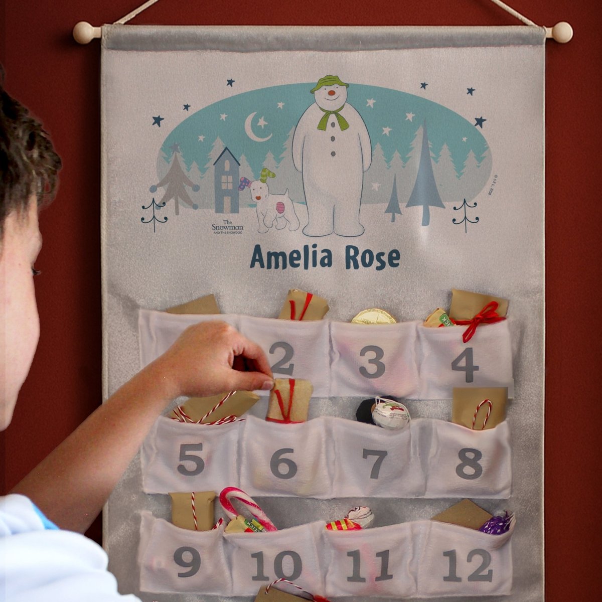 Personalised The Snowman and the Snowdog Advent Calendar In Silver Grey - I Want That Present