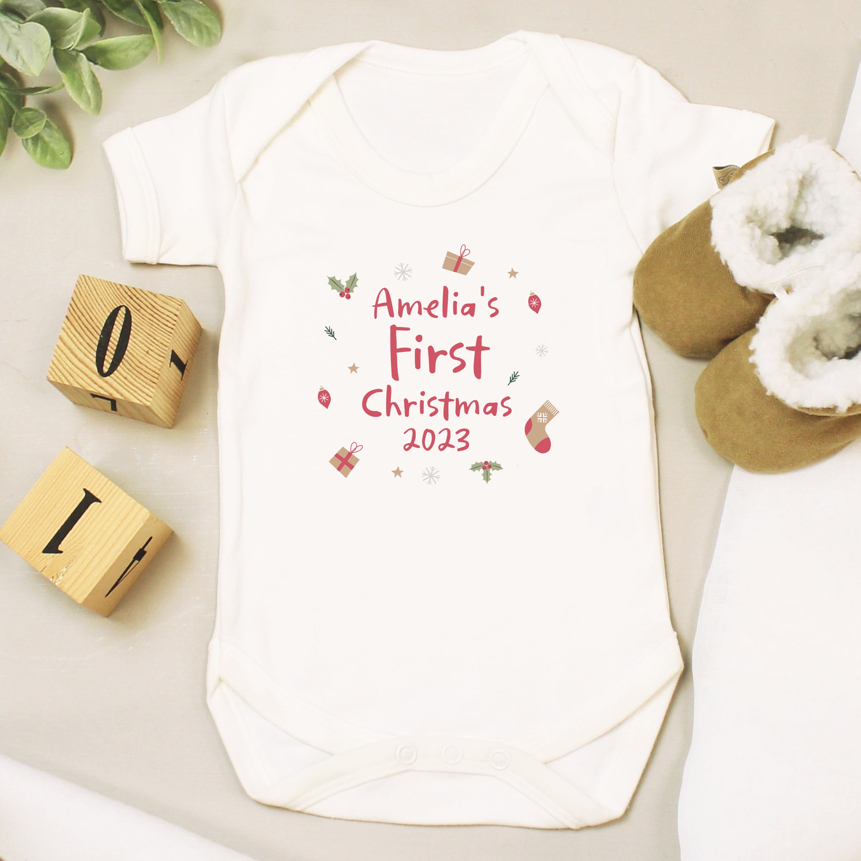 Personalised First Christmas Baby Vest (0-3 months)
