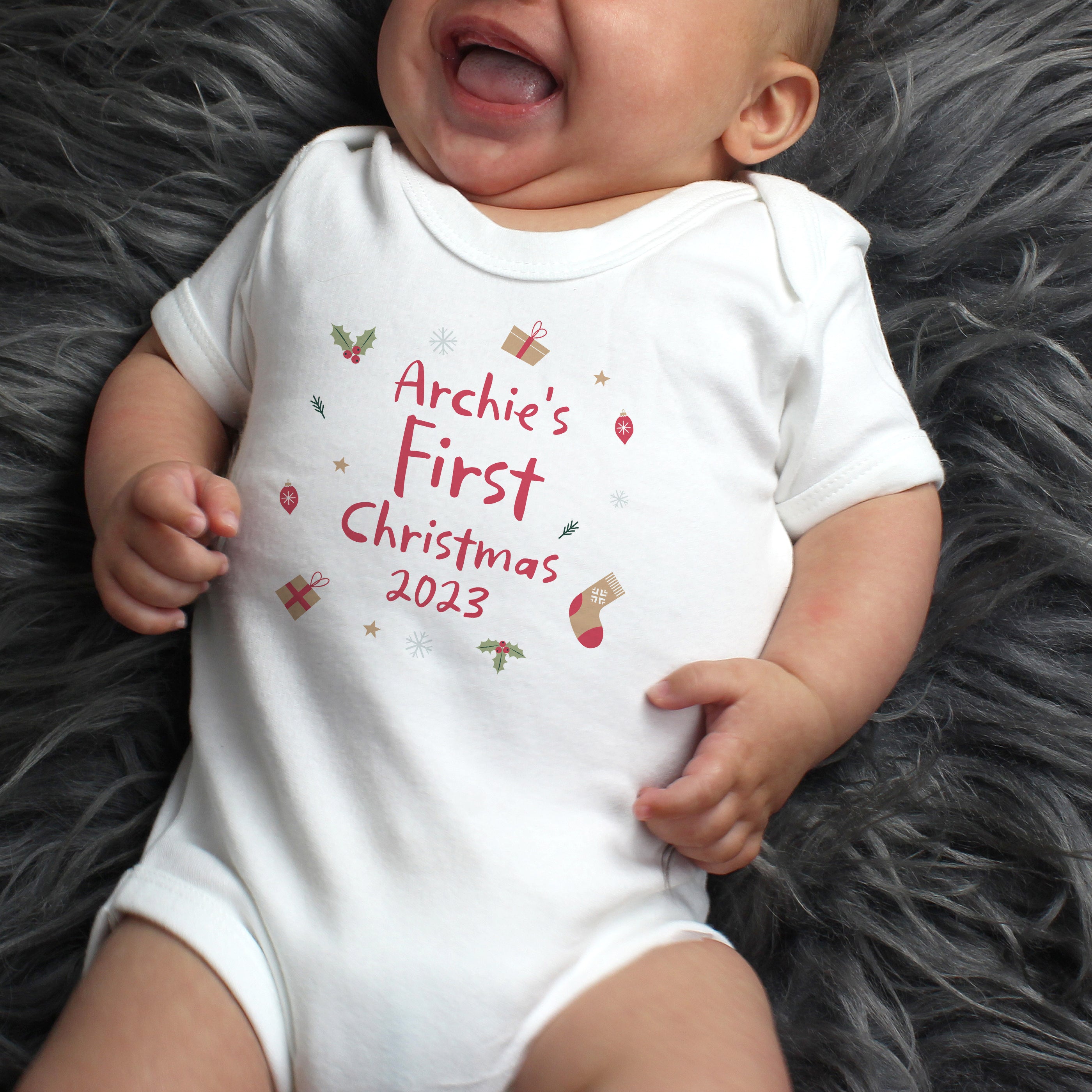 Personalised First Christmas Baby Vest (0-3 months)