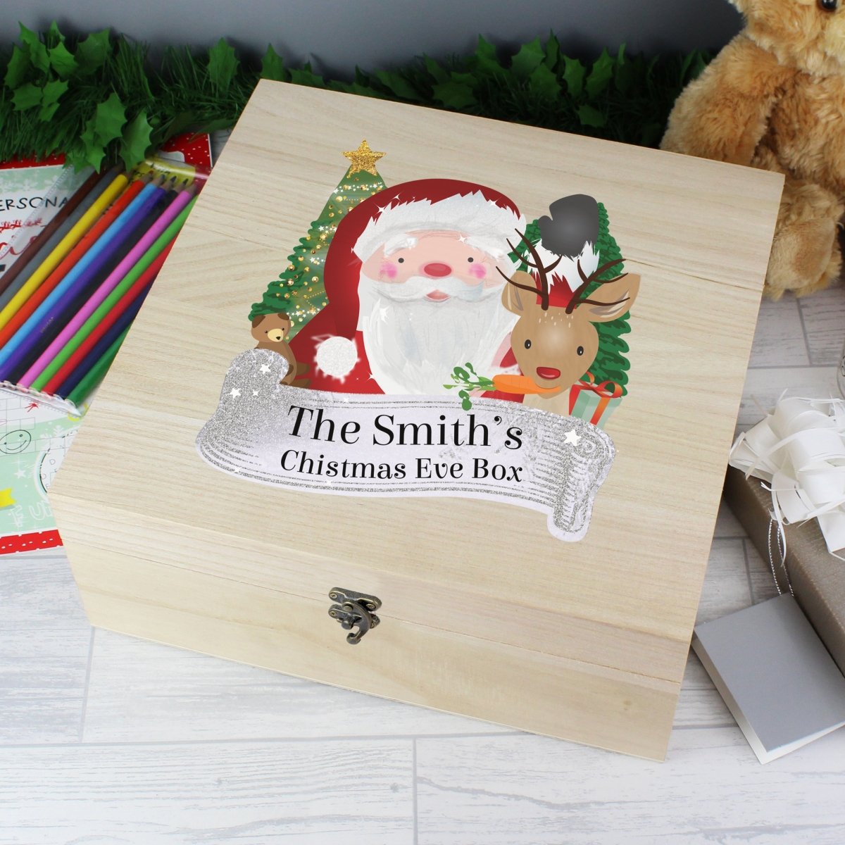 Personalised Colourful Santa Large Wooden Christmas Eve Box - I Want That Present