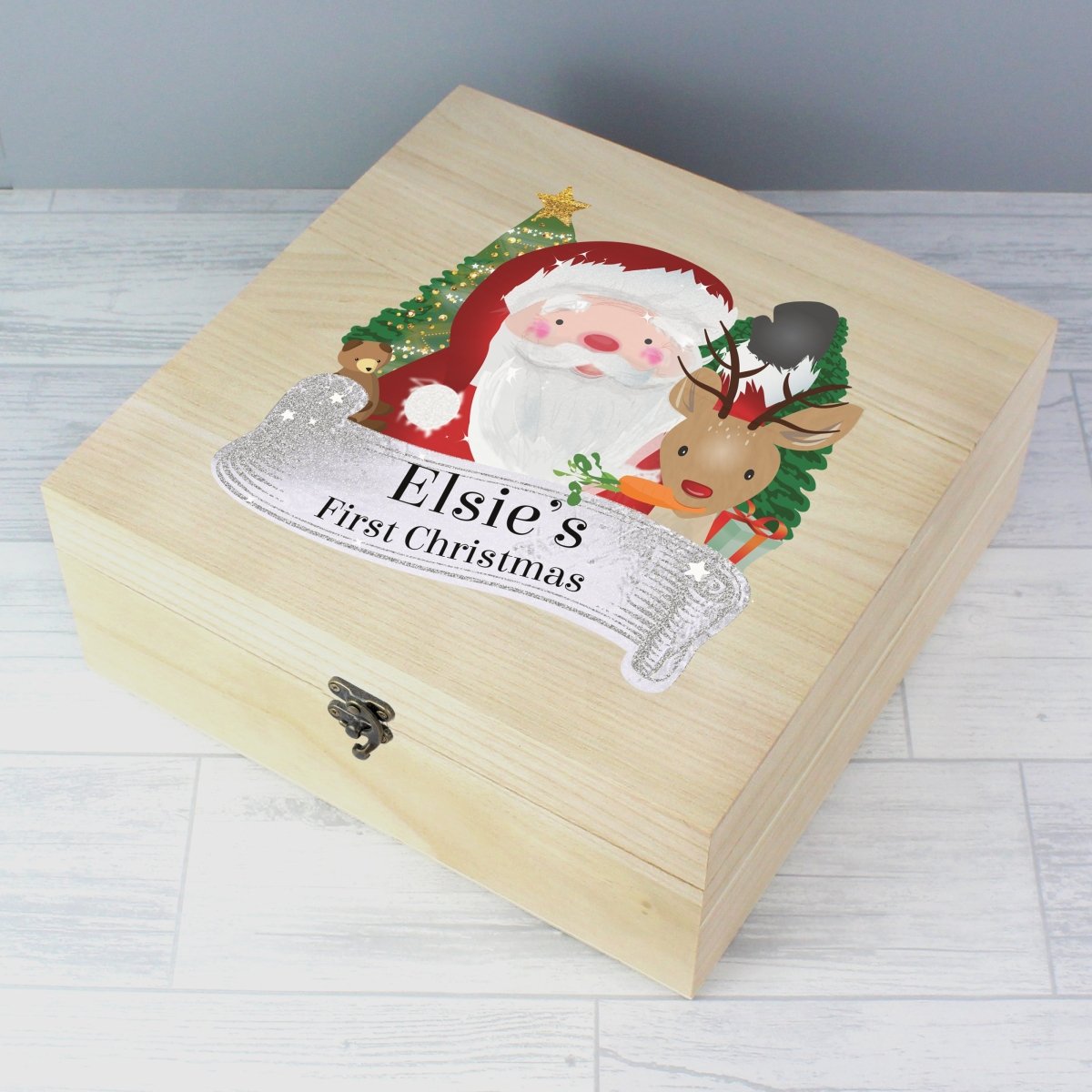 Personalised Colourful Santa Large Wooden Christmas Eve Box - I Want That Present