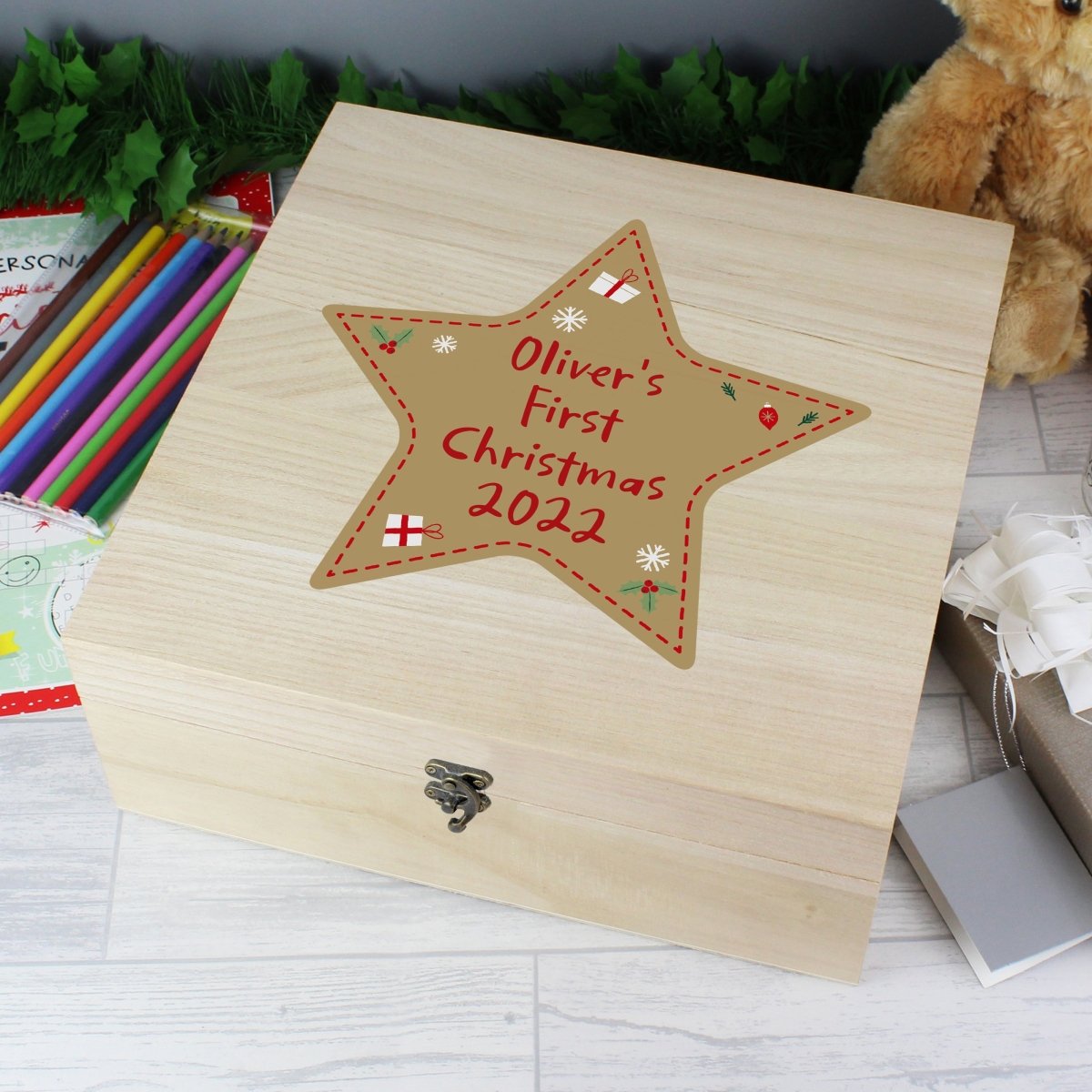 Personalised Wooden Christmas Eve Box - Star - I Want That Present