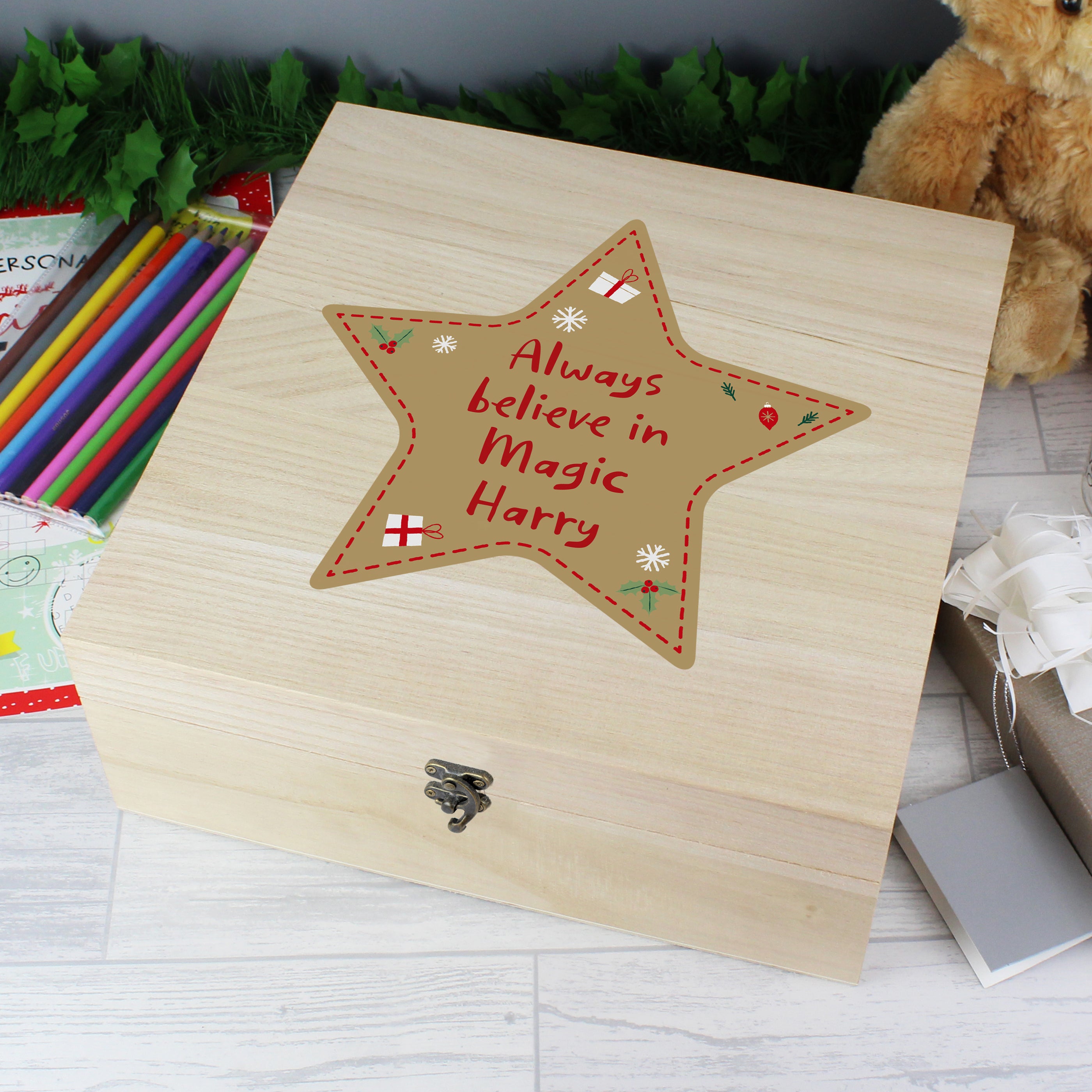 Personalised Wooden Christmas Eve Box - Star