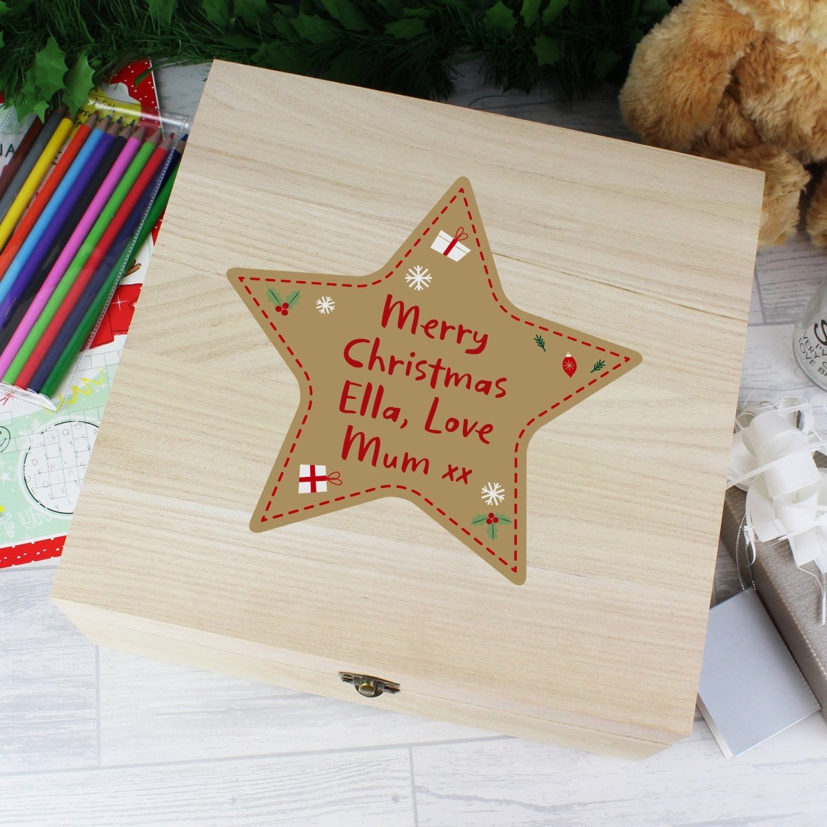 Personalised Wooden Christmas Eve Box - Star - I Want That Present