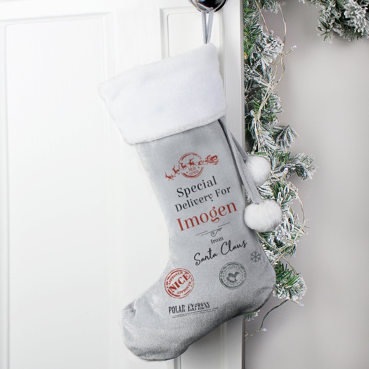 Personalised Special Delivery Silver Grey Stocking - I Want That Present
