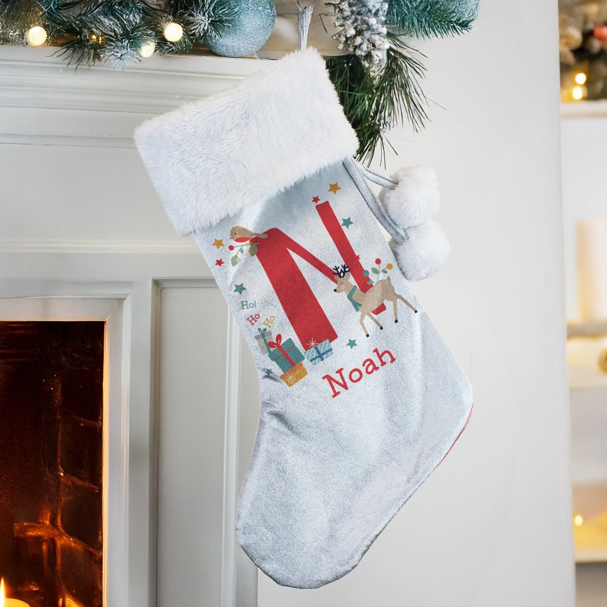 Personalised Initial Reindeer Christmas Stocking - I Want That Present