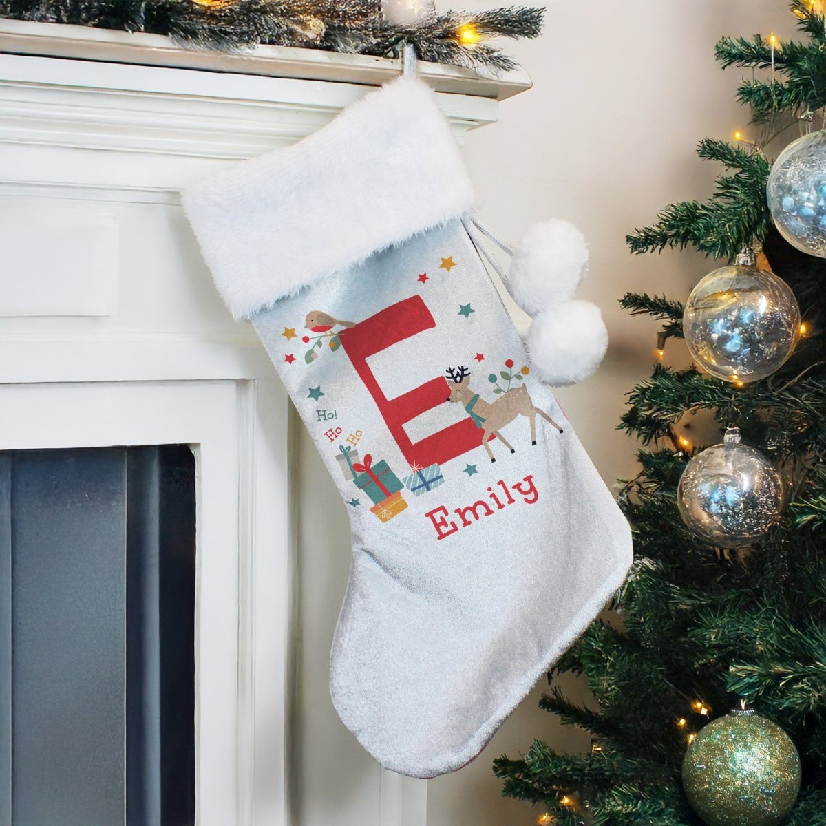 Personalised Initial Reindeer Christmas Stocking - I Want That Present