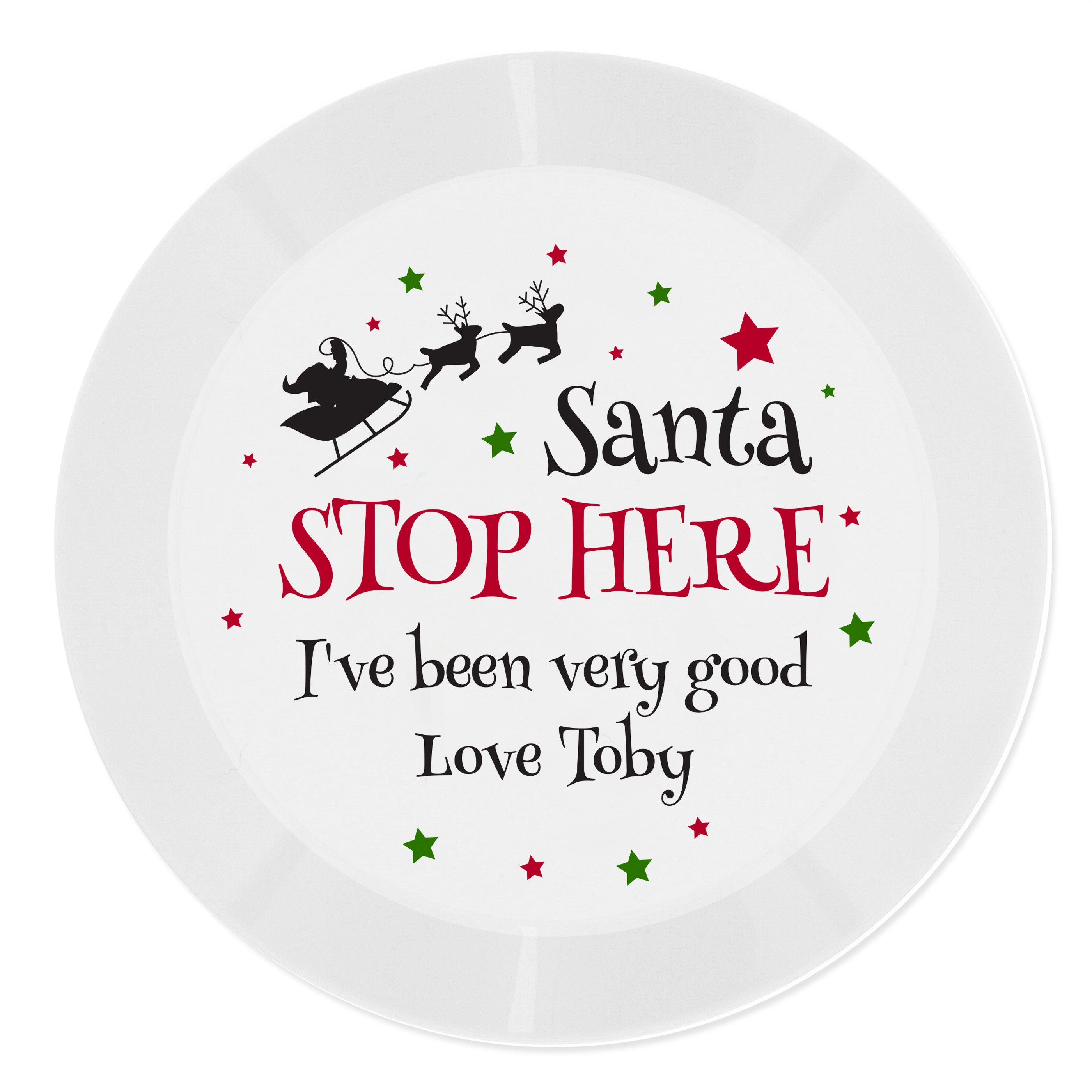 Personalised Santa Stop Here Plastic Plate