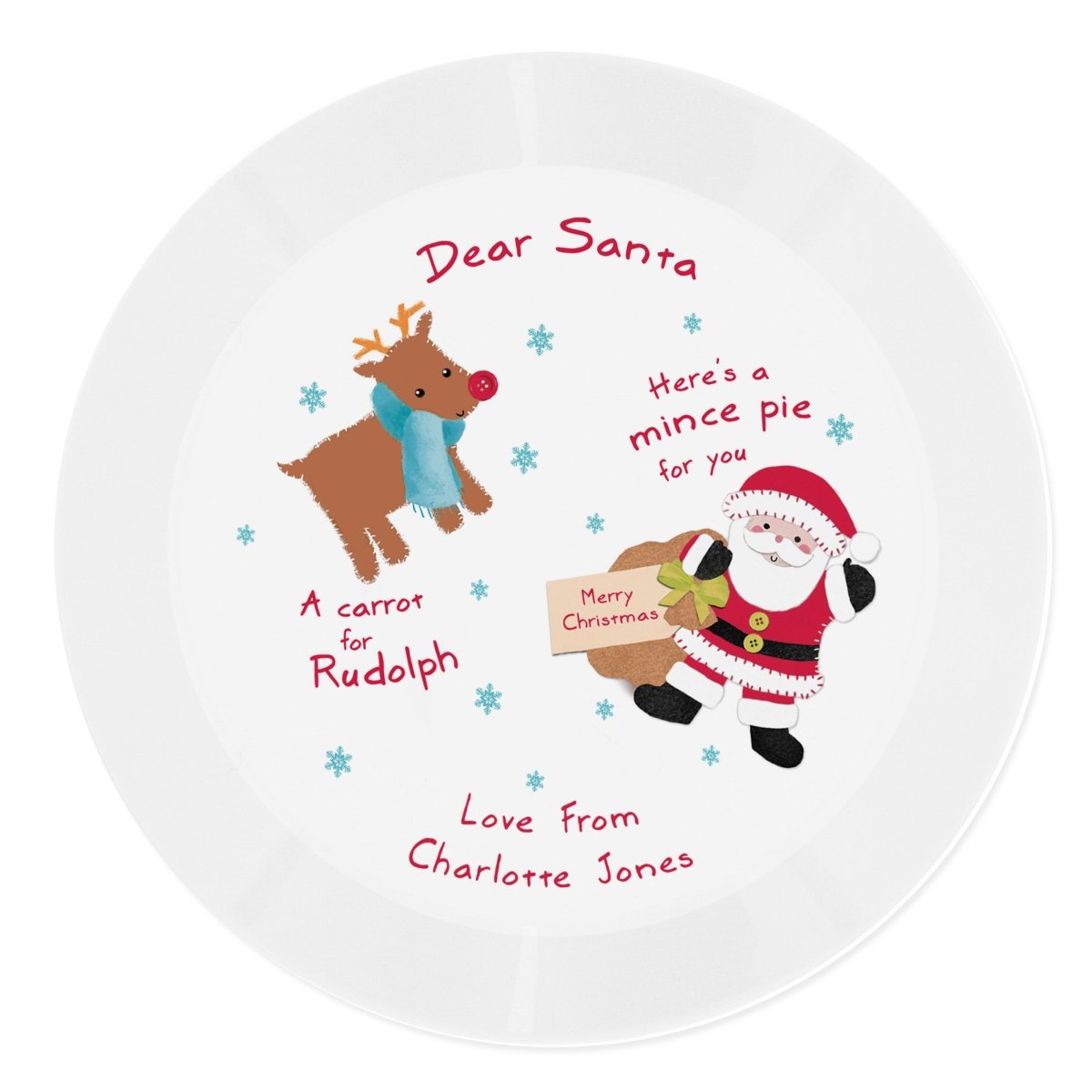 Personalised Santa and Rudolph Christmas Eve Mince Pie Plastic Plate - I Want That Present