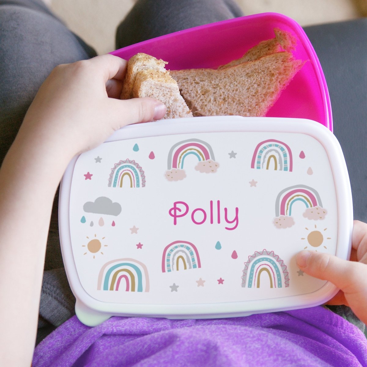 Personalised Rainbow Name Only Pink Lunch Box - I Want That Present