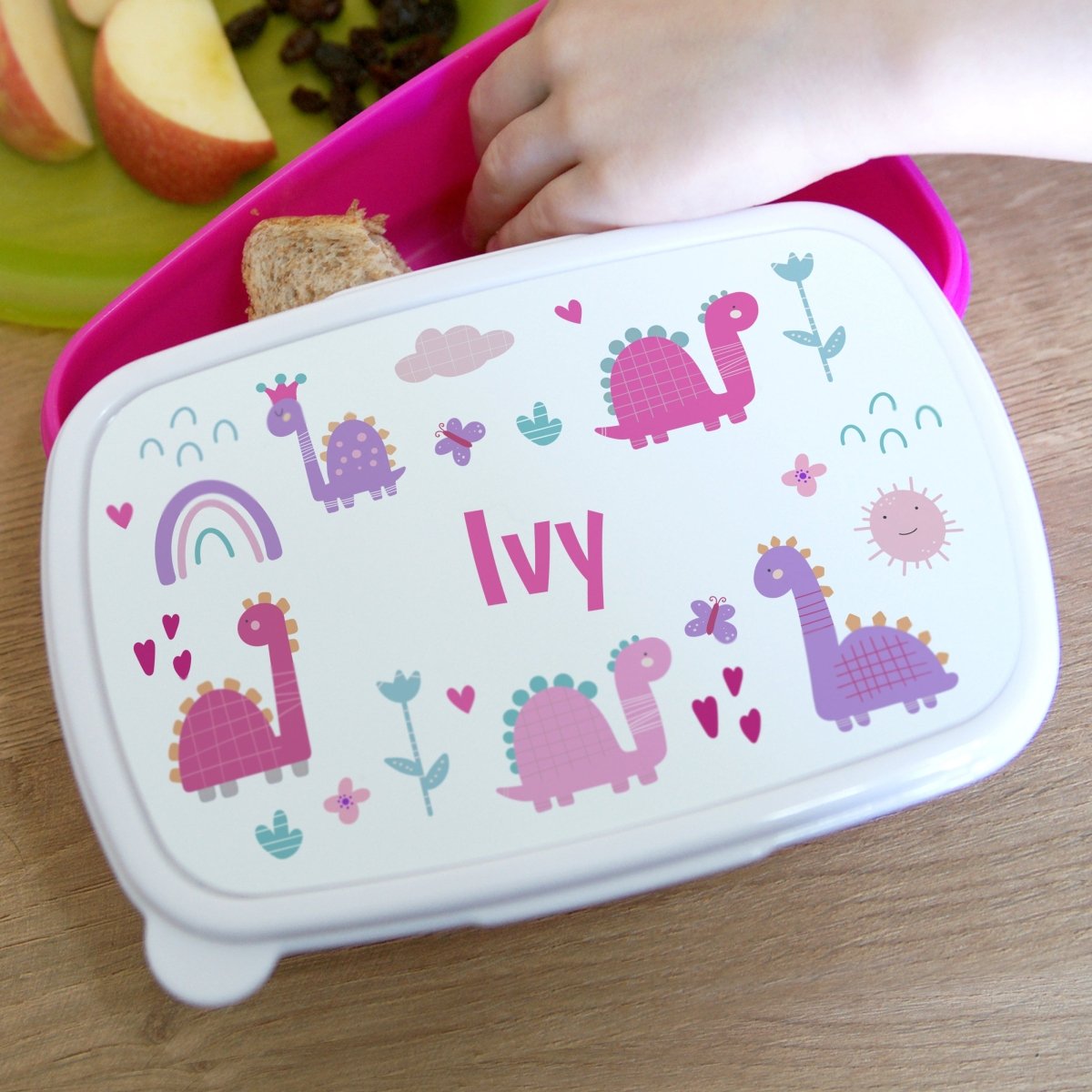 Personalised Girly Dinosaurs Name Only Pink Lunch Box - I Want That Present
