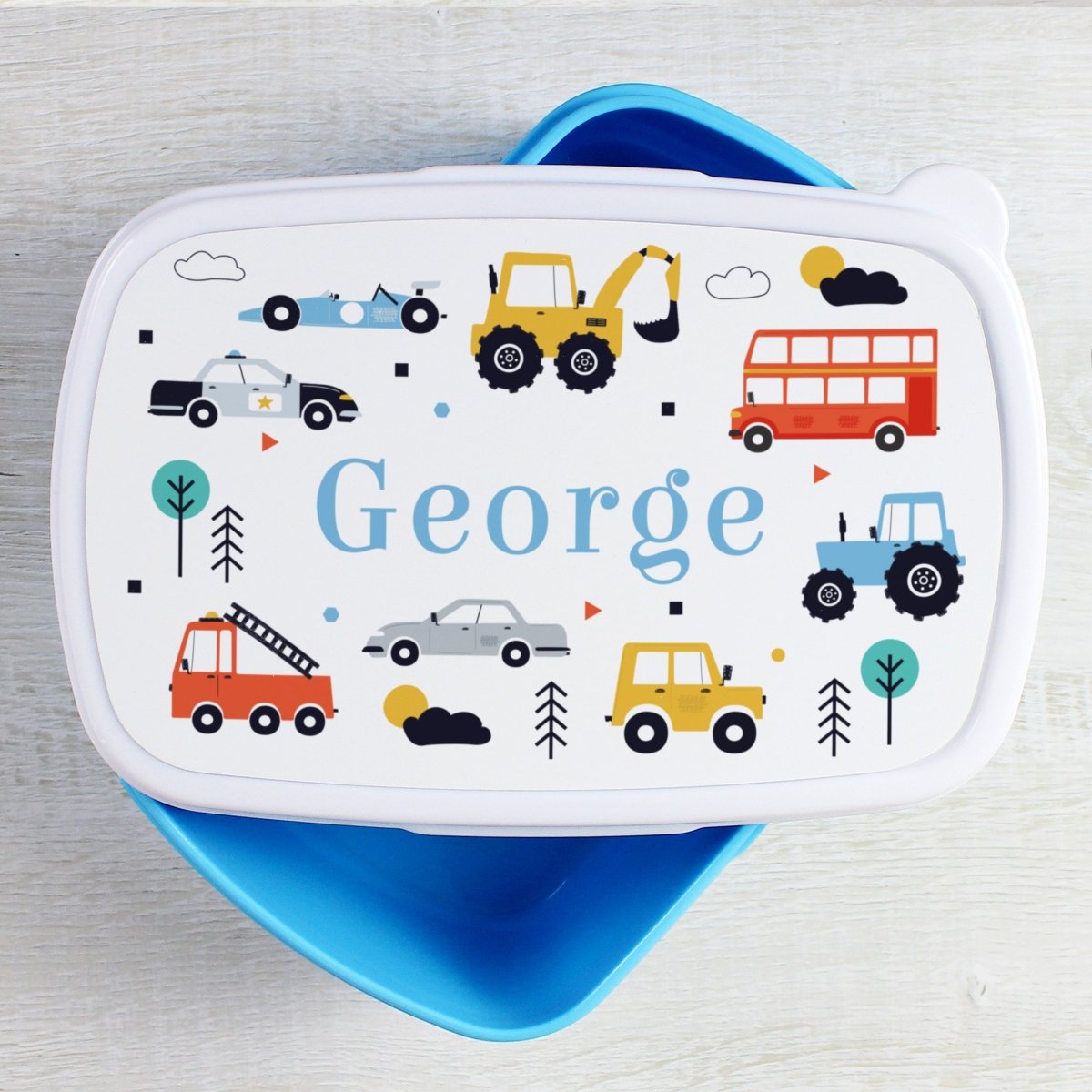 Personalised Vehicles Name Only Blue Lunch Box - I Want That Present