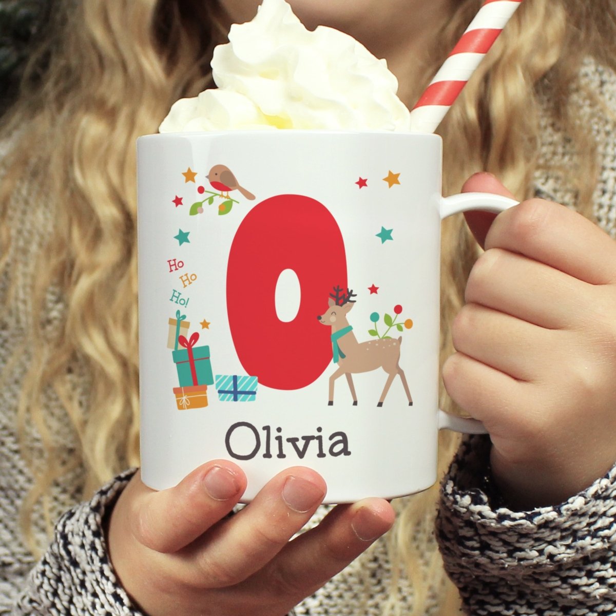 Personalised Initial Reindeer Christmas Plastic Mug - I Want That Present